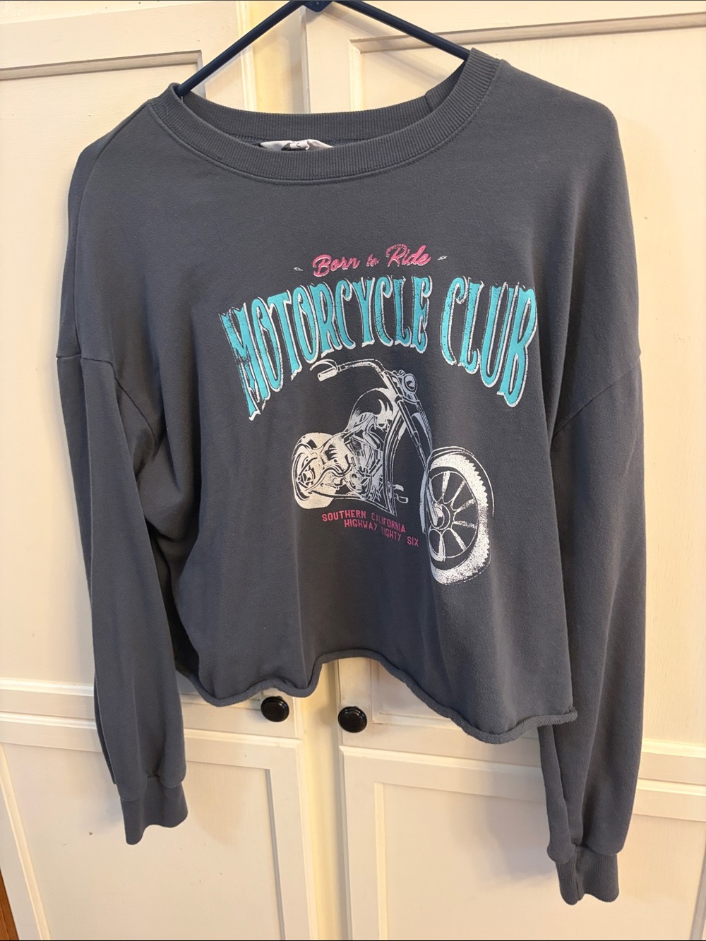 Ascot And Hart Motorcycle Club Graphic Cropped Sweatshirt - Charcoal Size Small